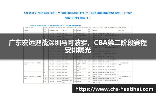 广东宏远迎战深圳马可波罗，CBA第二阶段赛程安排曝光